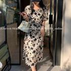 Puff-sleeve Floral Midi A-line Dress / Midi A-line Skirt