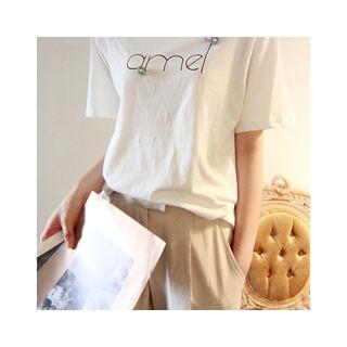 Floral Appliqu  Lettering T-shirt