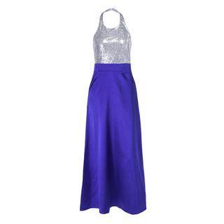 Halter-neck Glitter Maxi A-line Dress