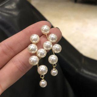 Faux Pearl Drop Earring Stud Earring - 1 Pair - Silver Stud - Gold & White - One Size
