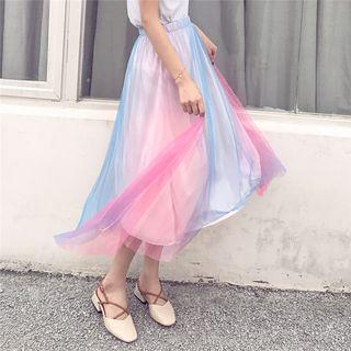 Rainbow Collar Midi Mesh Skirt