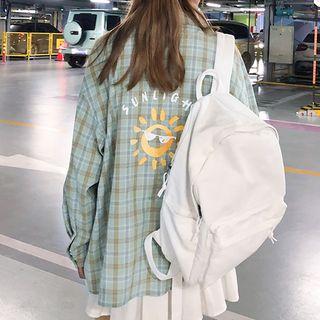 Sun Print Plaid Shirt Pea Green - One Size