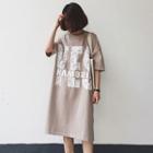 Elbow Sleeve Lettering Midi T-shirt Dress