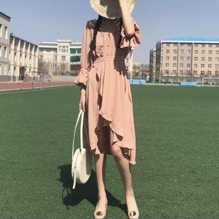 Frilled Chiffon Midi Dress