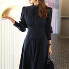 Plain Lantern-sleeve Midi A-line Dress