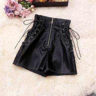 Lace Up Faux Leather Shorts