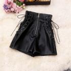 Lace Up Faux Leather Shorts