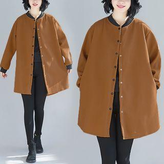 Contrast Trim Single-breasted Coat Camel - One Size
