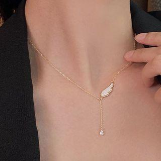 Rhinestone Shell Wing Pendant Necklace 1 Piece - As Shown In Figure - One Size