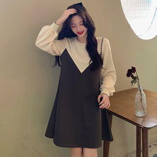 Mock-two-piece A-line Mini Sweatshirt Dress