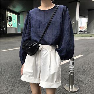 Long Sleeve Puff Sleeve Plain Blouse