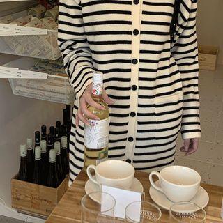 Button-front Stripe Knit Dress Ivory - One Size
