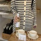 Button-front Stripe Knit Dress Ivory - One Size