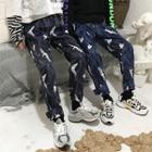 Couple Matching Cropped Crane Print Pants