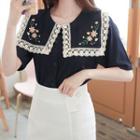 Laced Embroidered Sailor-collar Cardigan