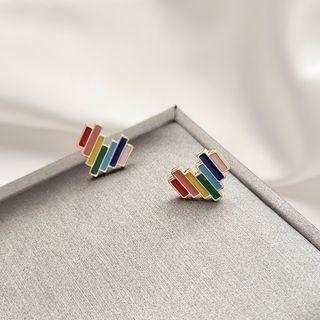 Alloy Rainbow Heart Earring 1 Pair - Earrings - Multicolor - One Size