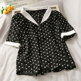 Contrasted Polka-dot Chiffon Shirt