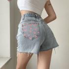 High Waist Heart Pattern Short Jeans