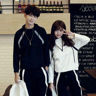 Couple Matching Two-tone Half-zip Hoodie / Striped Trim Sweatpants