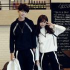 Couple Matching Two-tone Half-zip Hoodie / Striped Trim Sweatpants