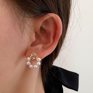 Faux Pearl Dangle Earring 1 Pair - Pearl & Flower Earrings - White - One Size