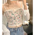 Lace Trim Floral Print Camisole Top / Cardigan