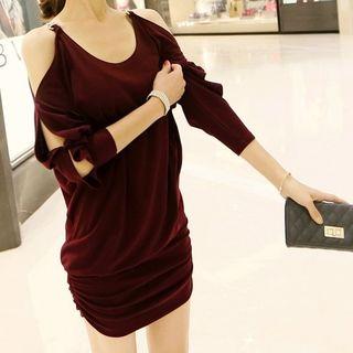 Elbow-sleeve Shoulder Cut Out Dress