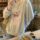 Bear Print Sweatshirt Melange Gray - One Size