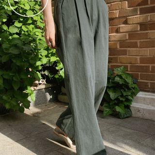 Buckled-detail Wide-leg Linen Blend Pants