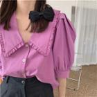 Puff-sleeve Frilled Blouse Purple - One Size