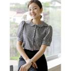 Scallop-collar Gingham Blouse Black - One Size