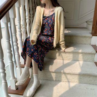 Floral Sleeveless Midi Dress / Knit Cardigan