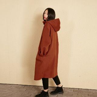 Tie-neck Hooded Woolen Coat