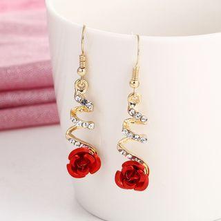 Flower Rhinestone Alloy Dangle Earring 1 Pair - Gold & Red - One Size