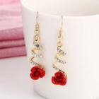 Flower Rhinestone Alloy Dangle Earring 1 Pair - Gold & Red - One Size