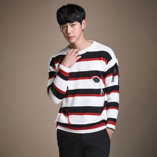Ripped Color Block Sweater