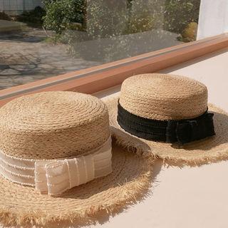 Bow Fringe-trim Boater Hat
