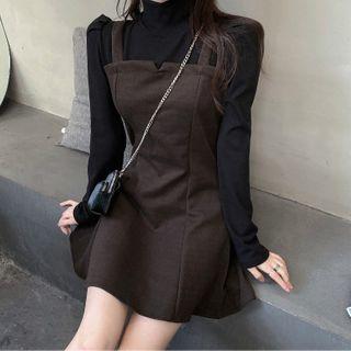 Mock-turtleneck Long-sleeve Paneled A-line Dress
