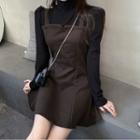 Mock-turtleneck Long-sleeve Paneled A-line Dress