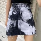 Tie-dyed Mini A-line Denim Skirt