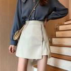 Faux Leather High-waist Half-zip A-line Mini Skirt
