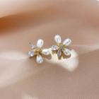 Rhinestone Faux Pearl Flower Earring 1 Pair - As Shown In Figure - One Size