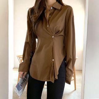 Two-way Tie-waist Wrap Blouse Brown - One Size