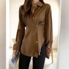 Two-way Tie-waist Wrap Blouse Brown - One Size
