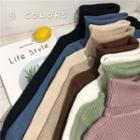 Plain Turtle-neck Long-sleeve Knit Top - 8 Colors