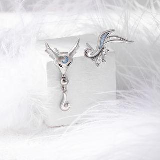 Fox Rhinestone Asymmetrical Earring 1 Pair - Silver - One Size