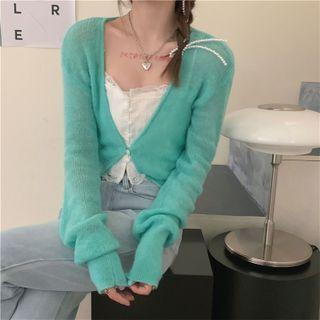 Lace Trim Cropped Camisole Top Cyan - One Size