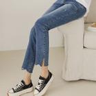 Cutout Slit-hem Straight-cut Jeans
