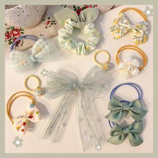 Set Of 10: Hair Tie 12# - Set Of 10 Pcs - Green & Yellow - One Size