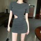 Short-sleeve Cutout Mini Bodycon Dress Gray - One Size